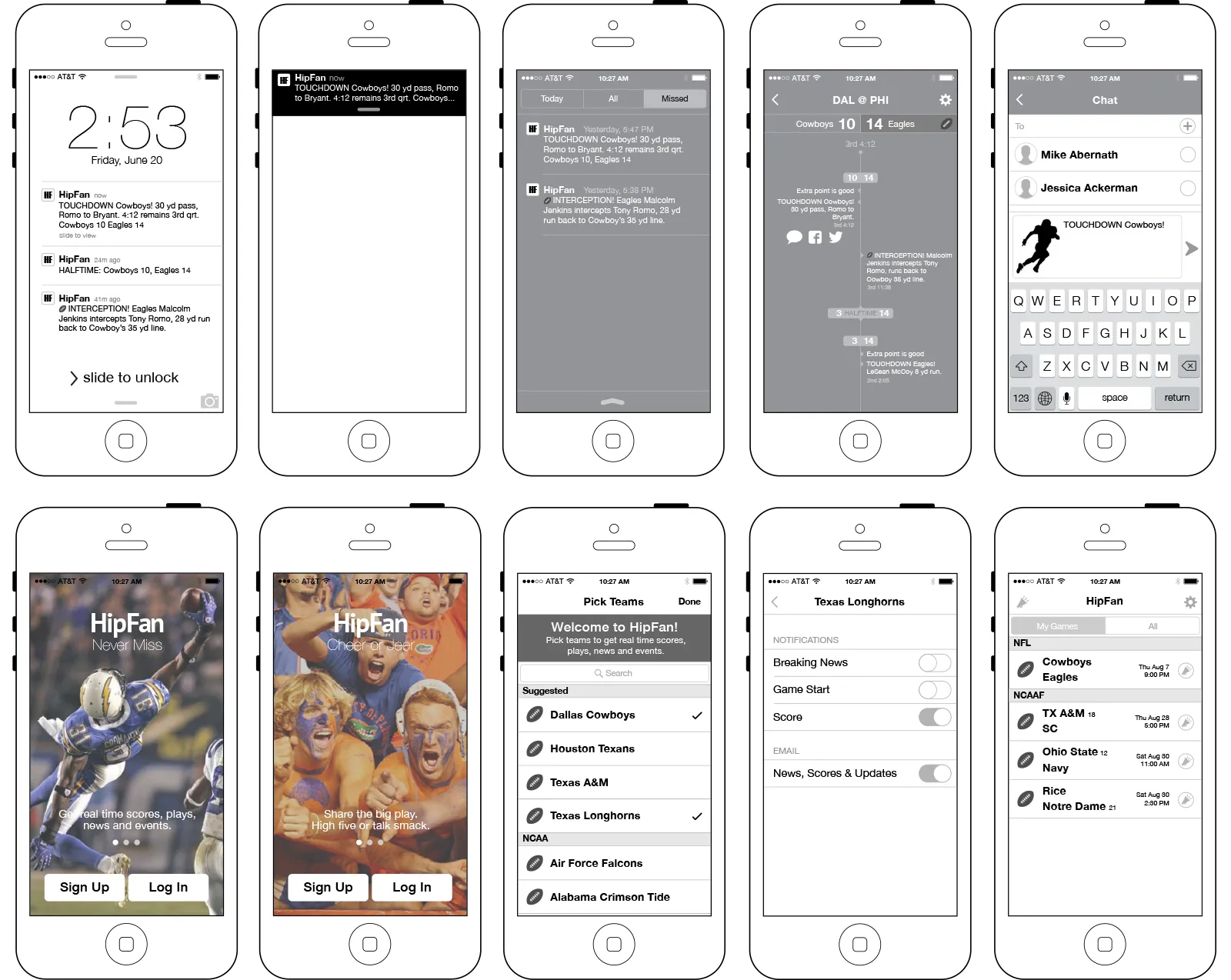 HipFan wireframes