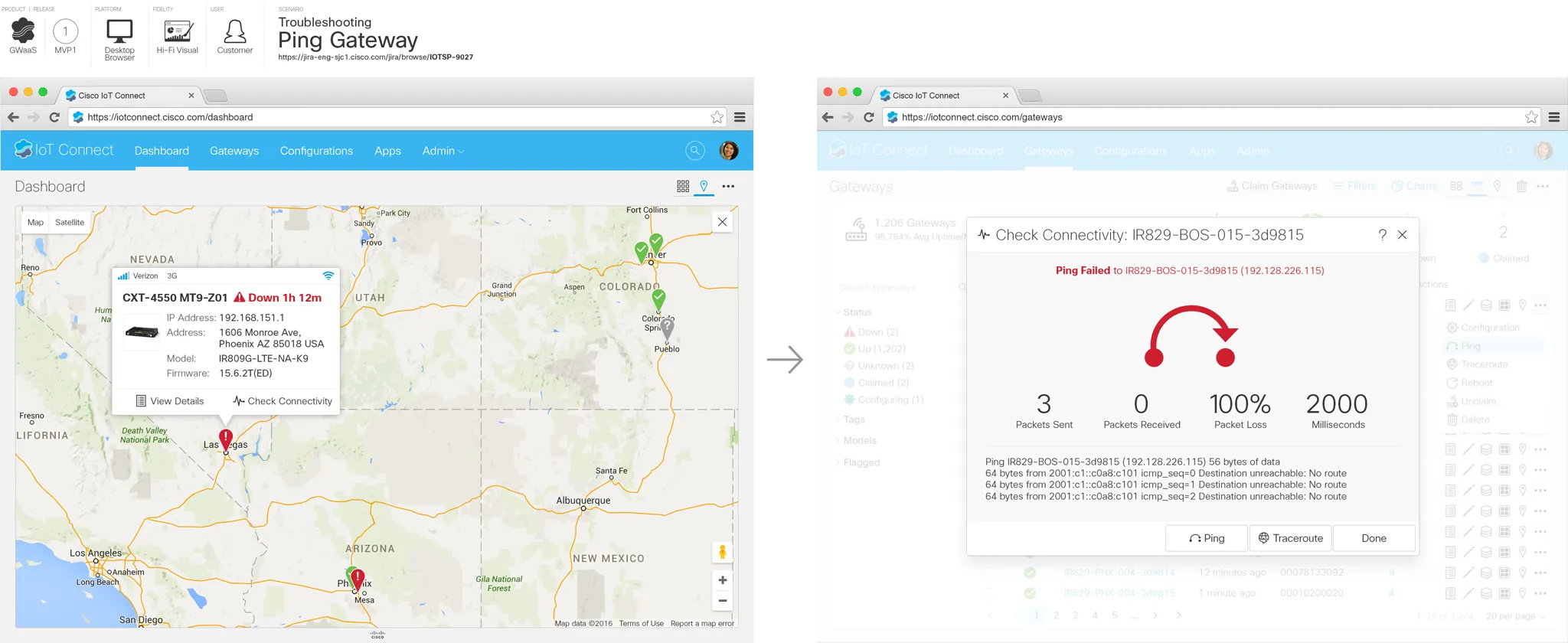 Cisco IoT connect ping gateway