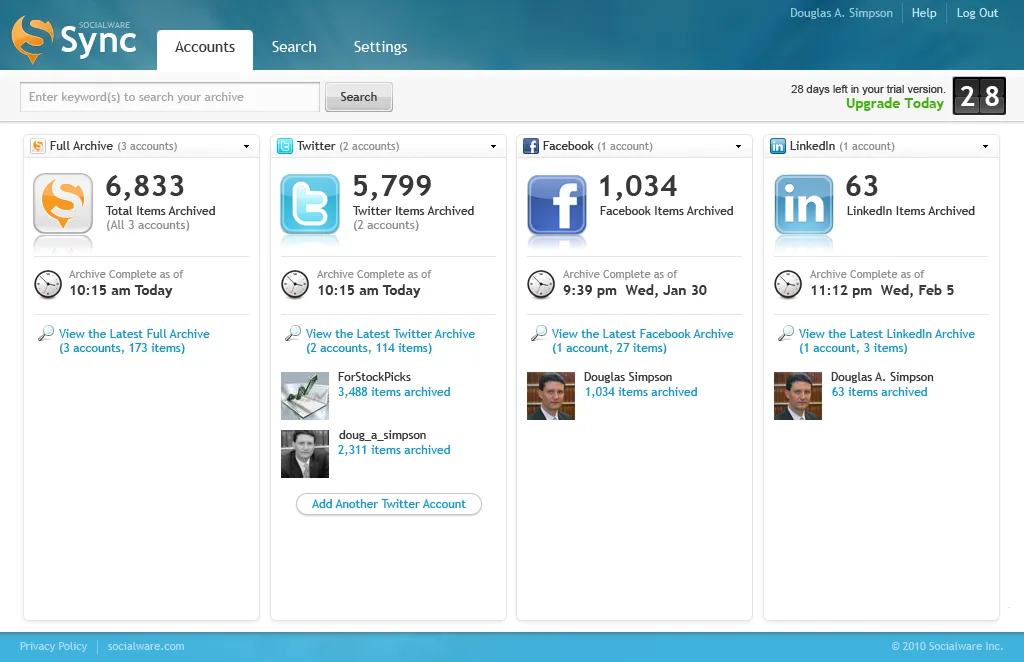 Socialware Sync dashboard